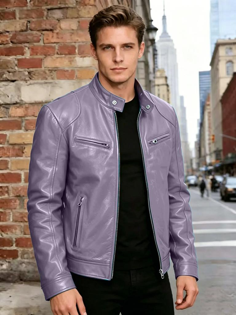 Men's slim-fit PU leather jacket stand-up collar locomotive jacket autumn and winter trend short jacket fashion casual leather jacket