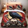 Crow Skeleton Microfiber Bedding Set With Pillowcases 50x75cm, Vintage 3D Printed Quilt Cover With Zipper For Kids Aldults