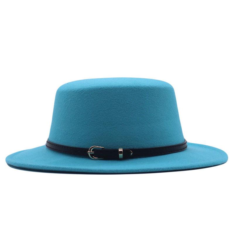 Hat Women's Woolen Top Hat Autumn and Winter Solid Color Retro Gentleman British Style Flat Top Belt Accessories Felt Hat