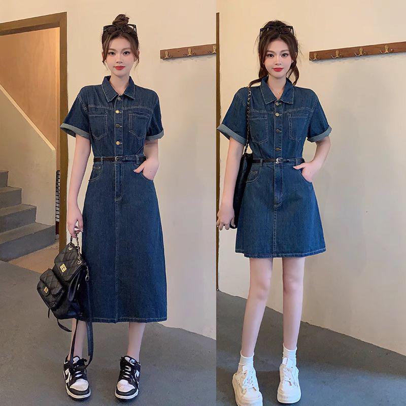Plus Size Women's Denim Dress - 2026 Summer Slimming Skirt for Tummy Concealment
