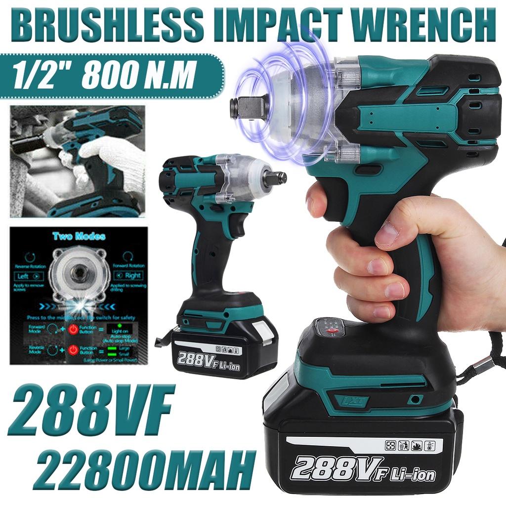 288VF Bürstenloser elektrischer Schlagschrauber, 1/2 Lithium-Ionen-Akku, 6200 U/min, 800 NM Drehmomentschlüssel, 110–240 V