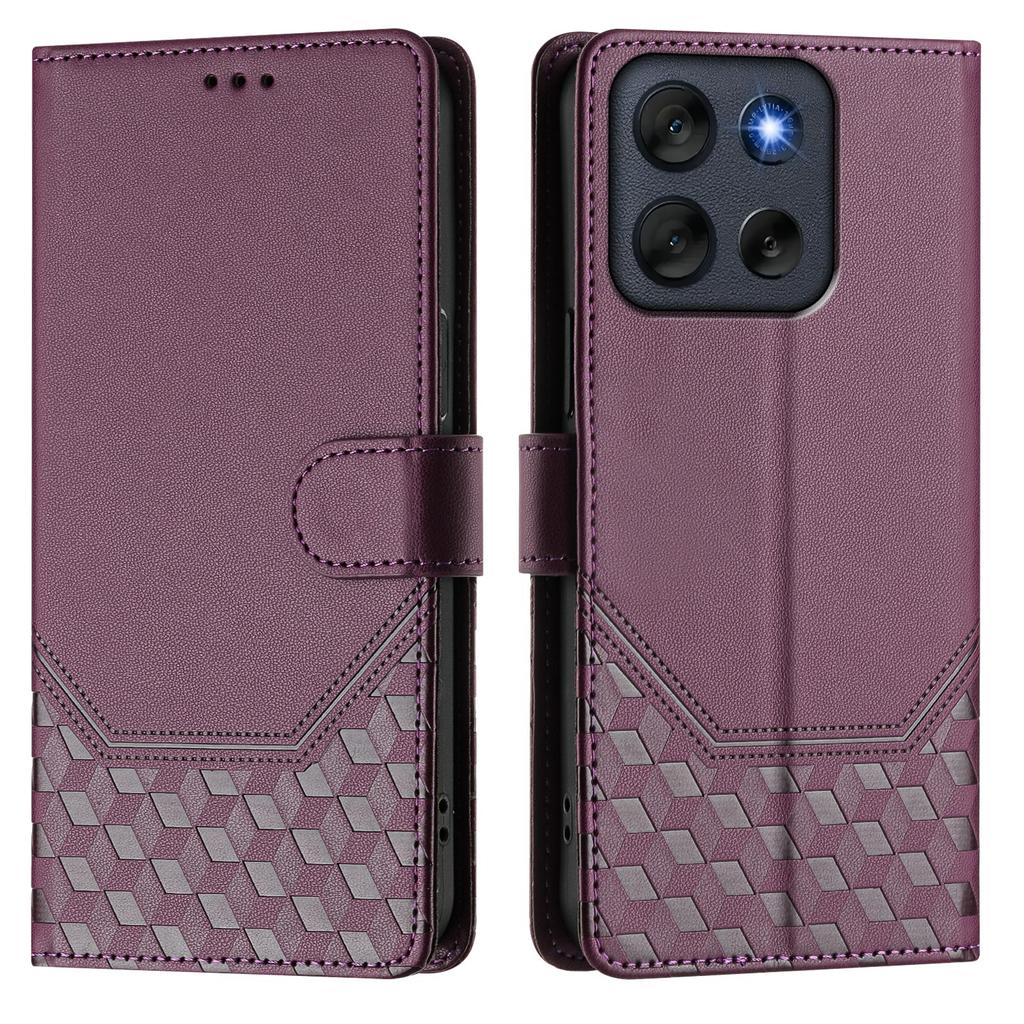 For Motorola Moto G56 5G Case Imprinted Honeycomb RFID Blocking Leather Phone Cover with Strap