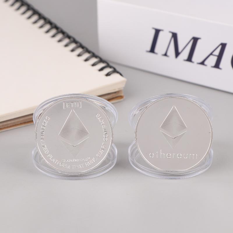 

2 шт. Памятная монета Ethereum, сувенирная, посеребренная, коллекционная монета, монета-челлендж, Eth, физическая криптовалюта, крипто монета серебряный