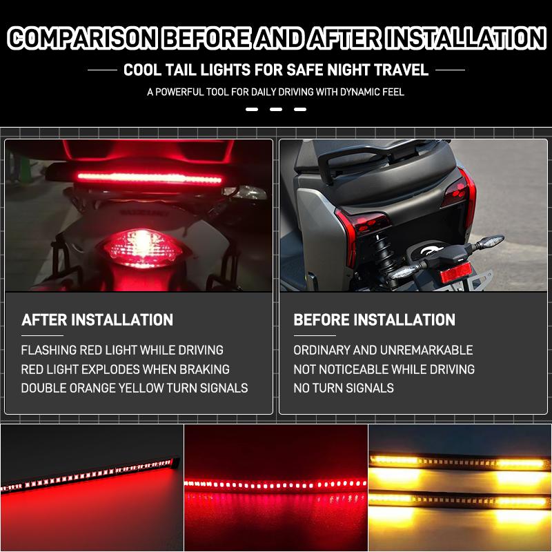 2Pcs Flexible 48LED Motorcycle LED Tail Light Bar Strips Red Rear Brake Stop Tail Lihgt Amber Turn Signal Lamp Taillight 12V