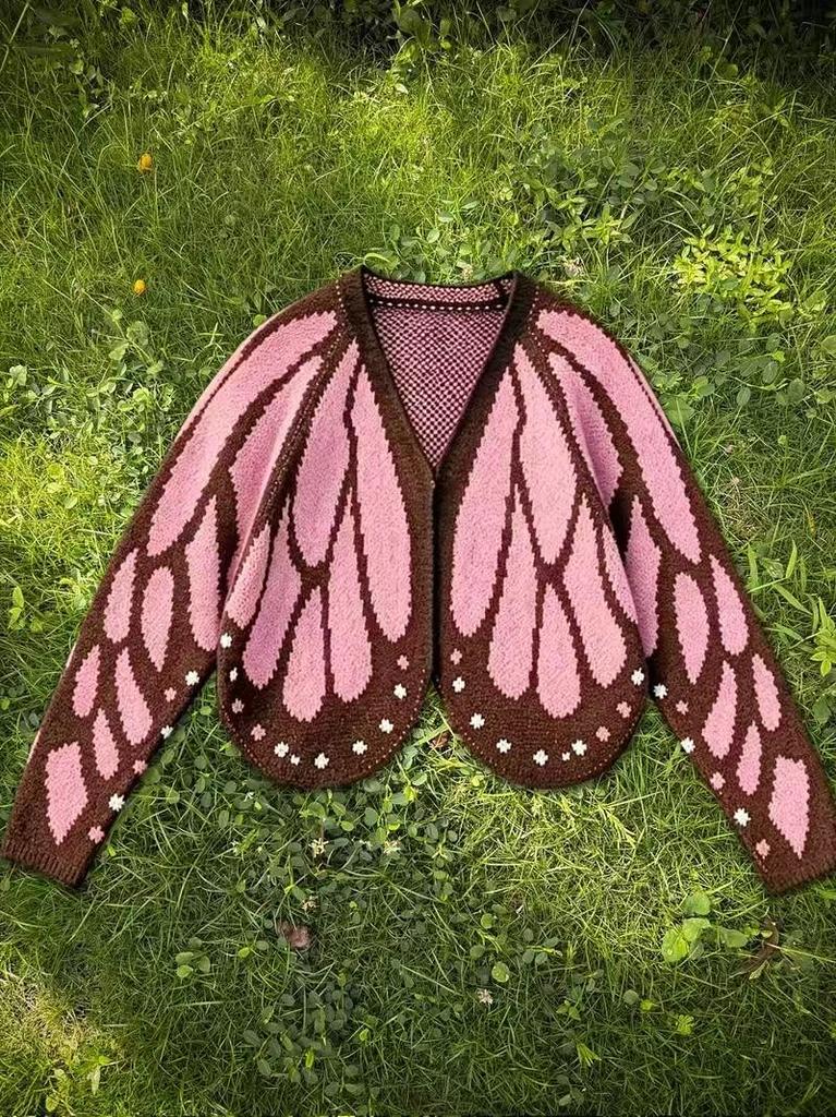 Color Block Butterfly Knit Cardigan with Batwing Sleeves