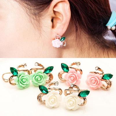 Korean Version of The Lady Rose Flower Resin Rose Flower Earrings Ear Jewelry Flower Earrings