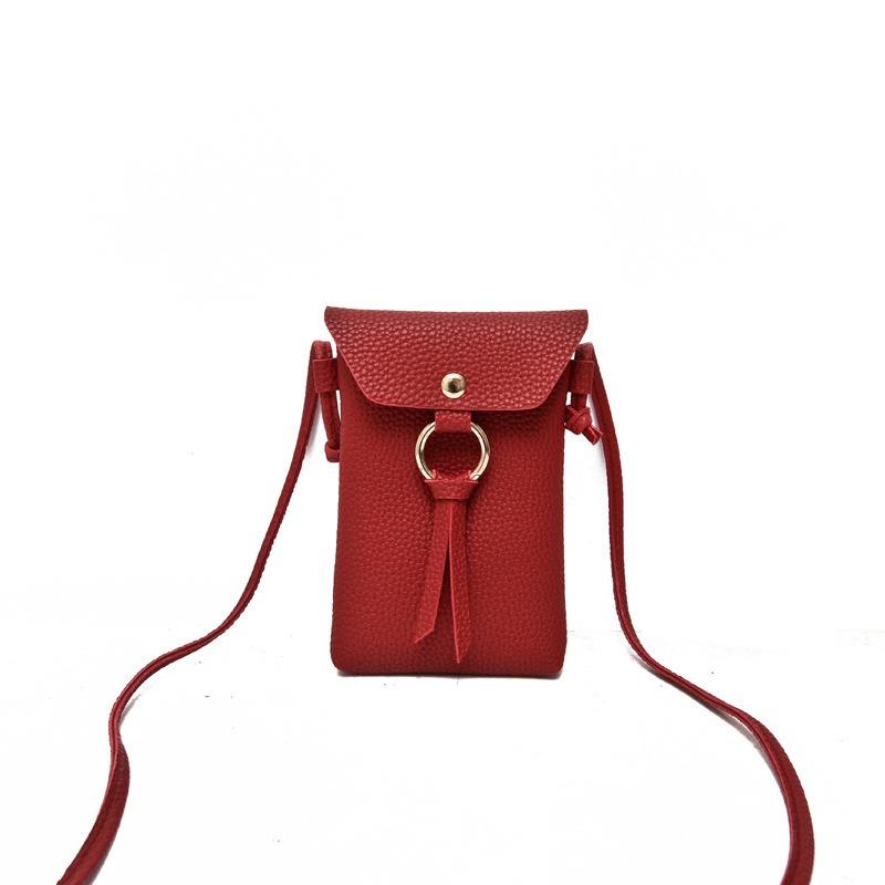 Fashion single shoulder messenger mobile phone bag versatile lychee pattern ring pendant change bag