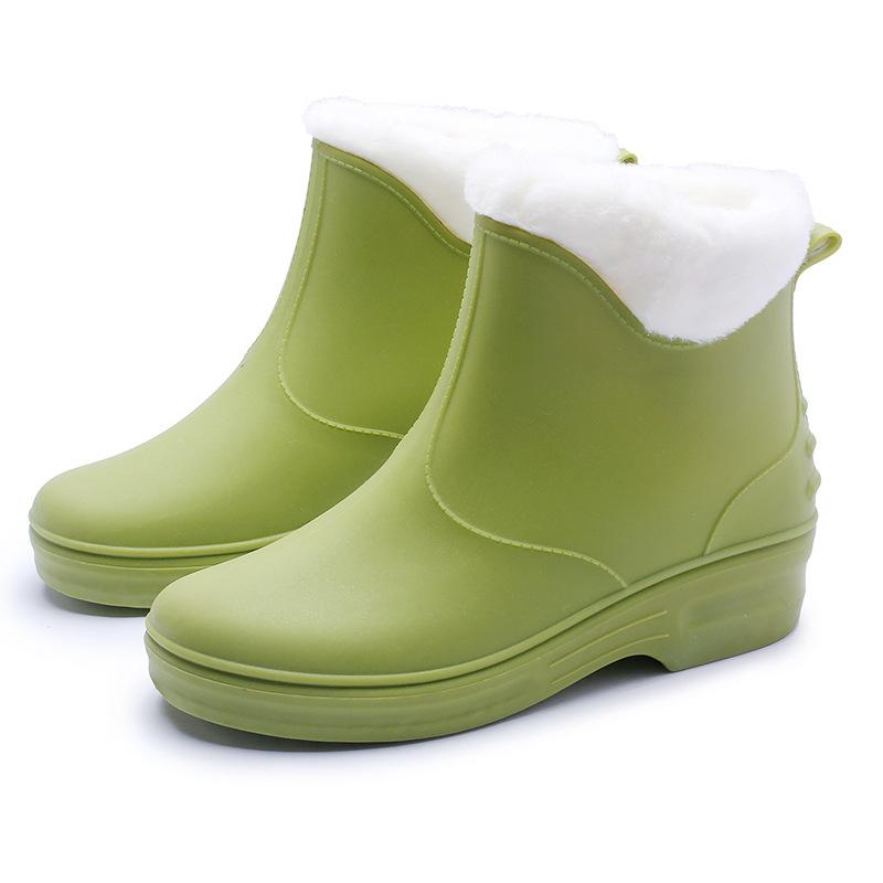 Low-top rain shoes women's fashion adult outdoor waterproof shoes kitchen short work water shoes warm non-slip glue shoes women