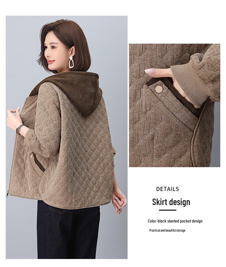 Women's Hooded Spliced Jacket - Spring/Autumn 2024 Fashion: Casual, Loose, Slimming Short Style for Petite and Moms