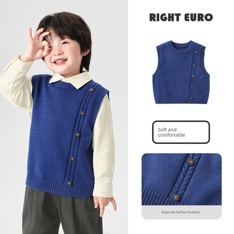 Boys Preppy Style Knitted Vest Sweater Vest Spring and Autumn 2026 New Children s Clothing Baby Kids Top Fireworks Blue 140