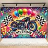 2D Biker Happy Birthday Backdrop - Motorcycle Party Photo Booth Background