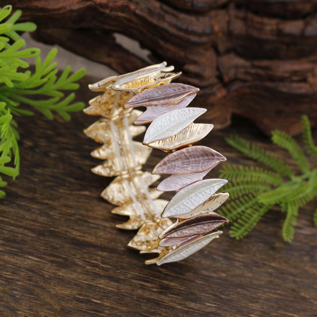 Neues Emaille geometrisches Blatt elastisches Armband, Damenmode hochwertiges Blatt vielseitiges Armband