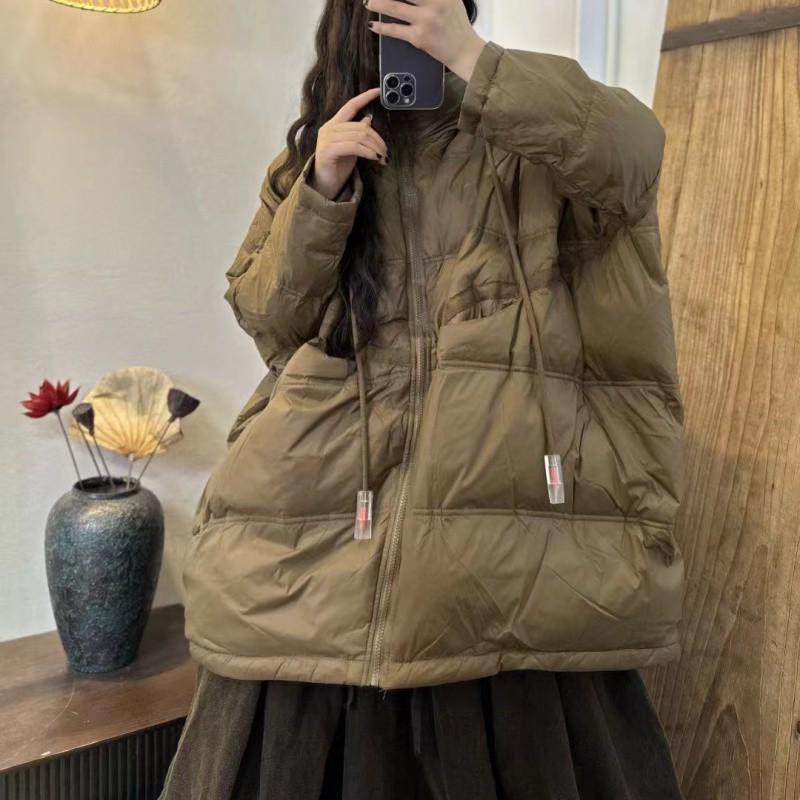 2025 Autumn/Winter Korean Style Plus Size White Duck Down Hooded Mid-Length Jacket for Women