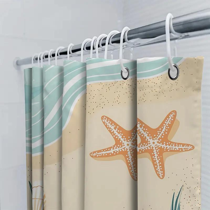 Beach Theme Shower Curtain for Bathroom Decor - Vibrant Ocean Waves and Starfish Design - Waterproof and Durable  Easy-Clean