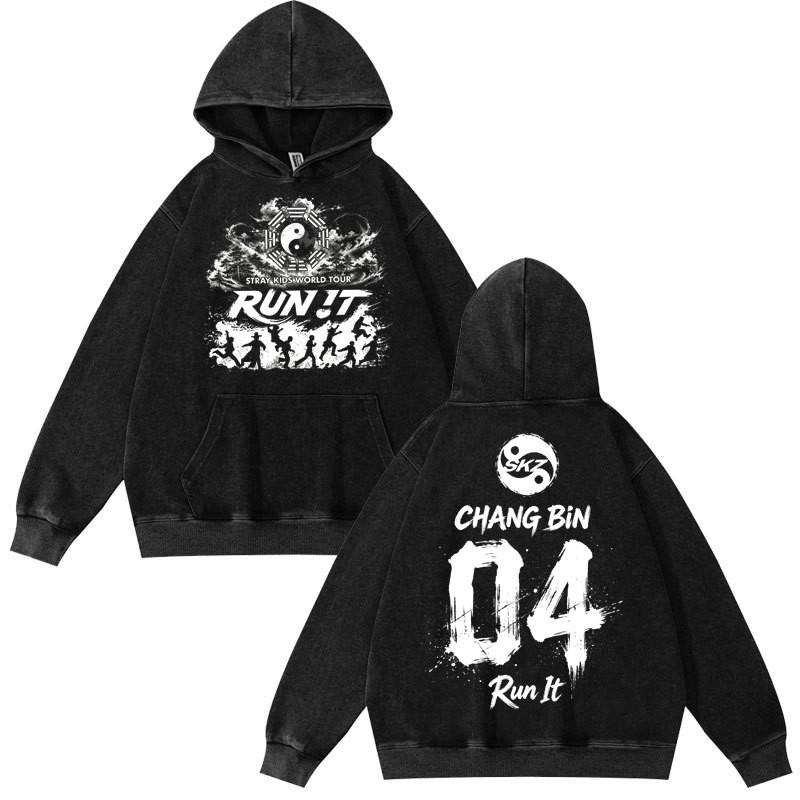 2026 Stray Kids Welttournee Run It Skz Hoodie Teenager Freizeit Baumwoll-Sweatshirt