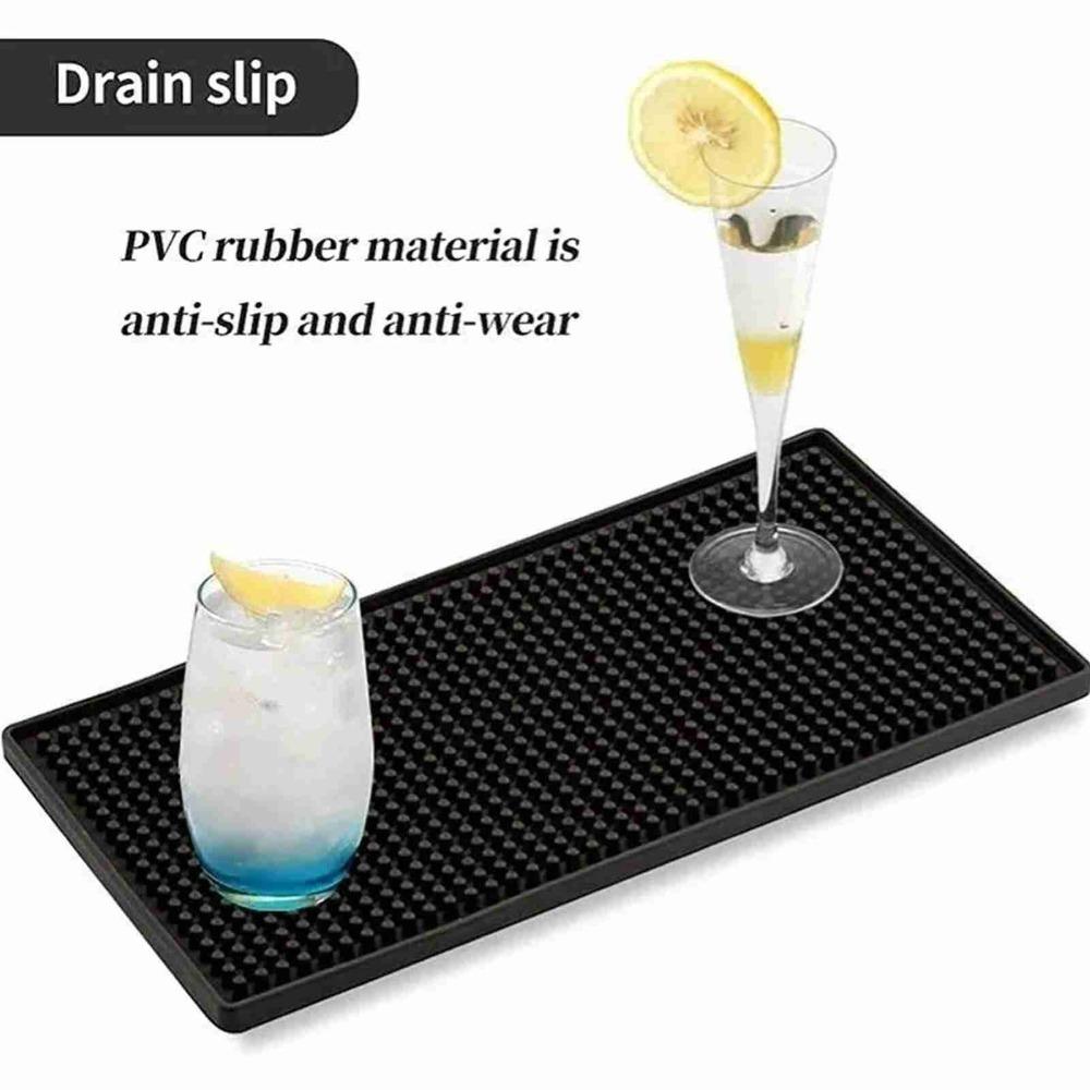 2pcs Black Draining Placemat Heat Resistant Heat Insulation Pad Bar Service Mat Kitchen