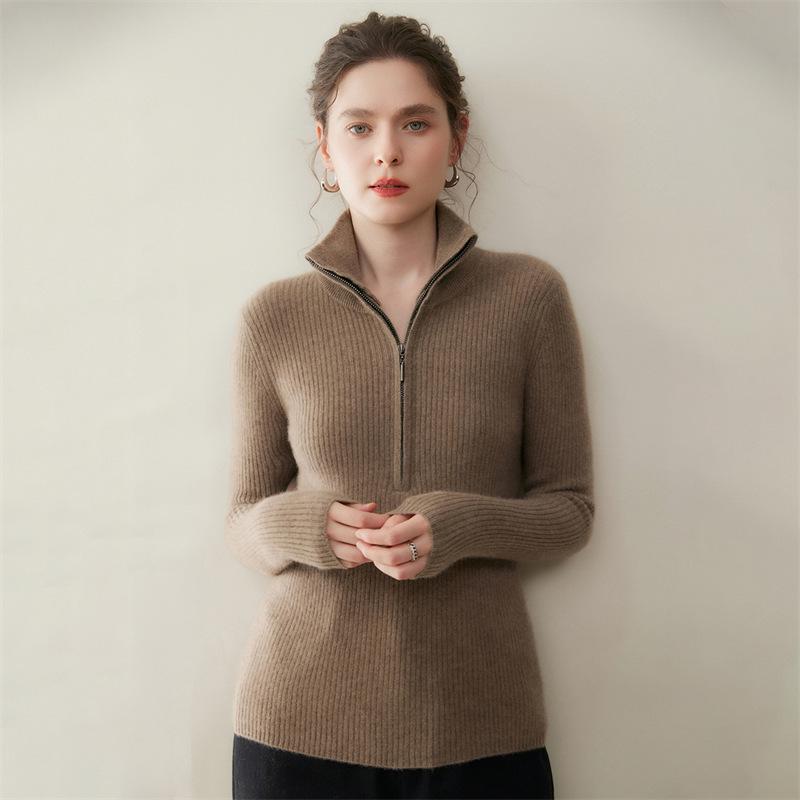 Women's High-Neck Cashmere Sweater - 2025 Autumn/Winter Collection, Half-Zip, Loose Fit, Warm, High-End Knitwear