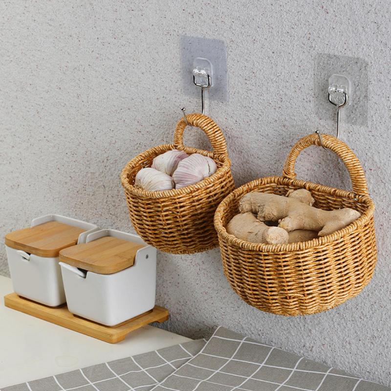 

Rattan Baskets For Storage Wall Mount Onion Basket Decorative Fruit Storage Bins Window Decoration Boho Style Pantry Organizer