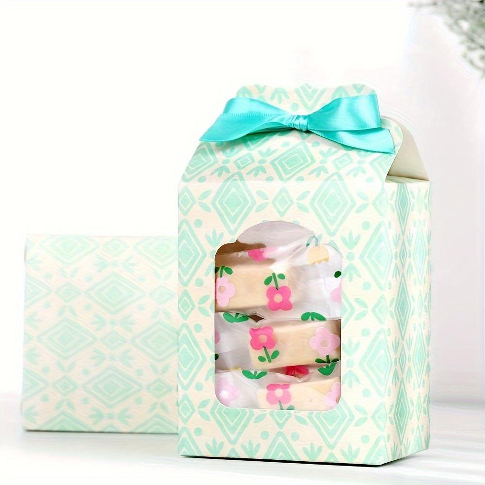 15pcs Green Gift Packing Box with Transparent Window Party Favor Boxes Vintage Kraft Paper Treat Holders for Weddings Celebrations & Birthdays