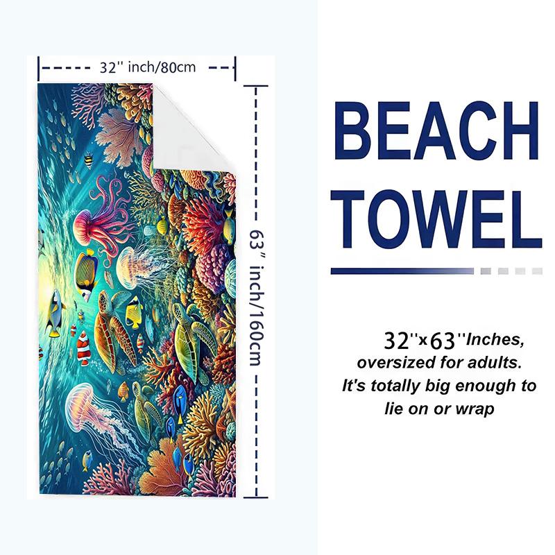 Underwater Artbig Fish Art Print Beach Towel, Large Soft Quick Dry Towel for Beach Camping Swimming