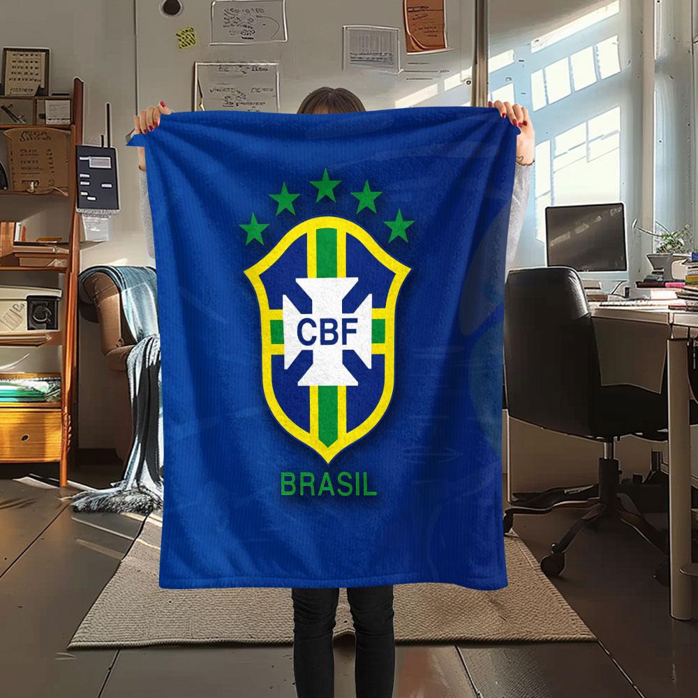 Brazil National Team CBF Printed Flannel Blanket, soft throw for bedroom sofa, washable,soccer fan merchandise, great gift.
