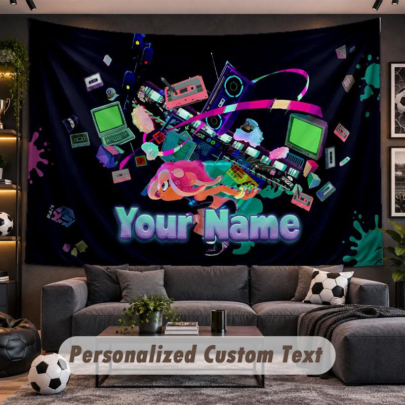 Wall Hanging Tapestry Custom NameSplatoon Pattern Personalized Printed Fabric Wall Decor