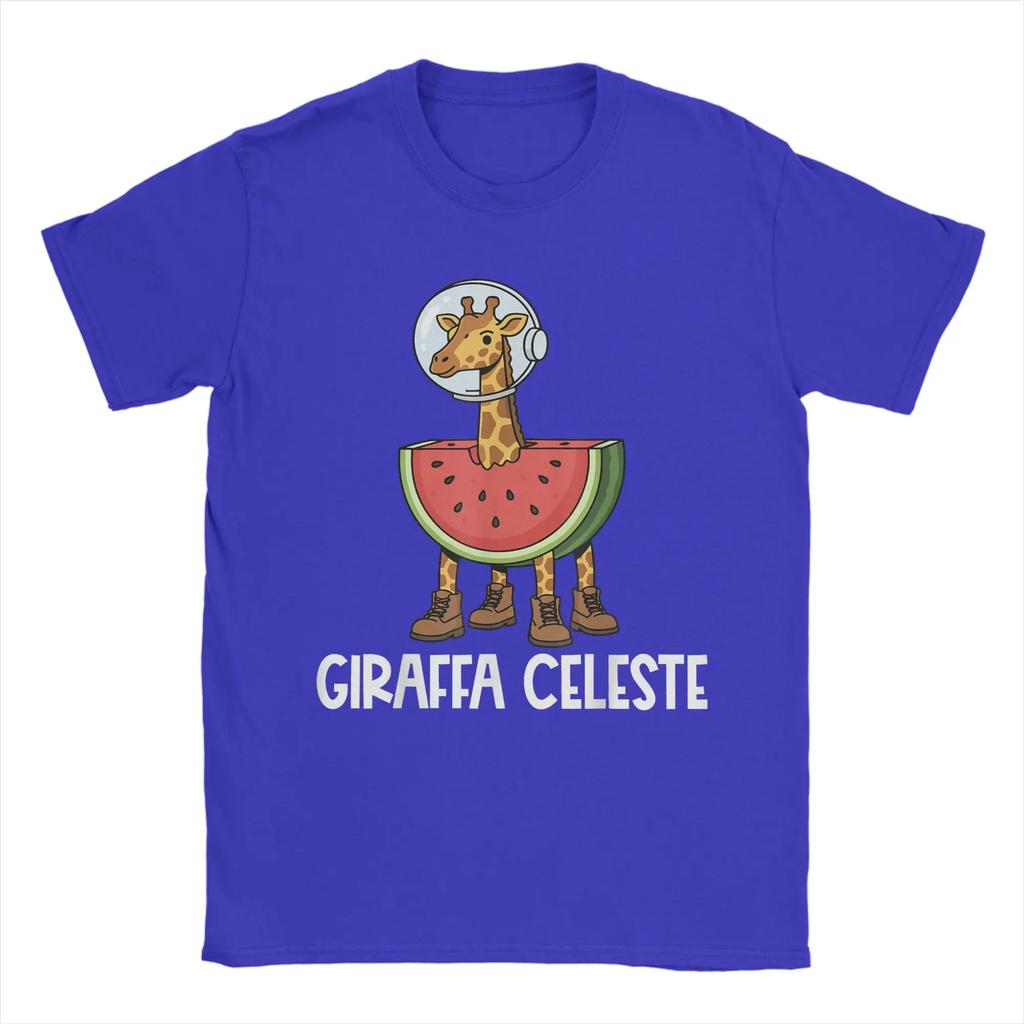 Italian Brainrot Characters Giraffa Celeste T-Shirts Men Cotton Tee Shirt Crew Neck Short Sleeve T Shirt Printed Clothes