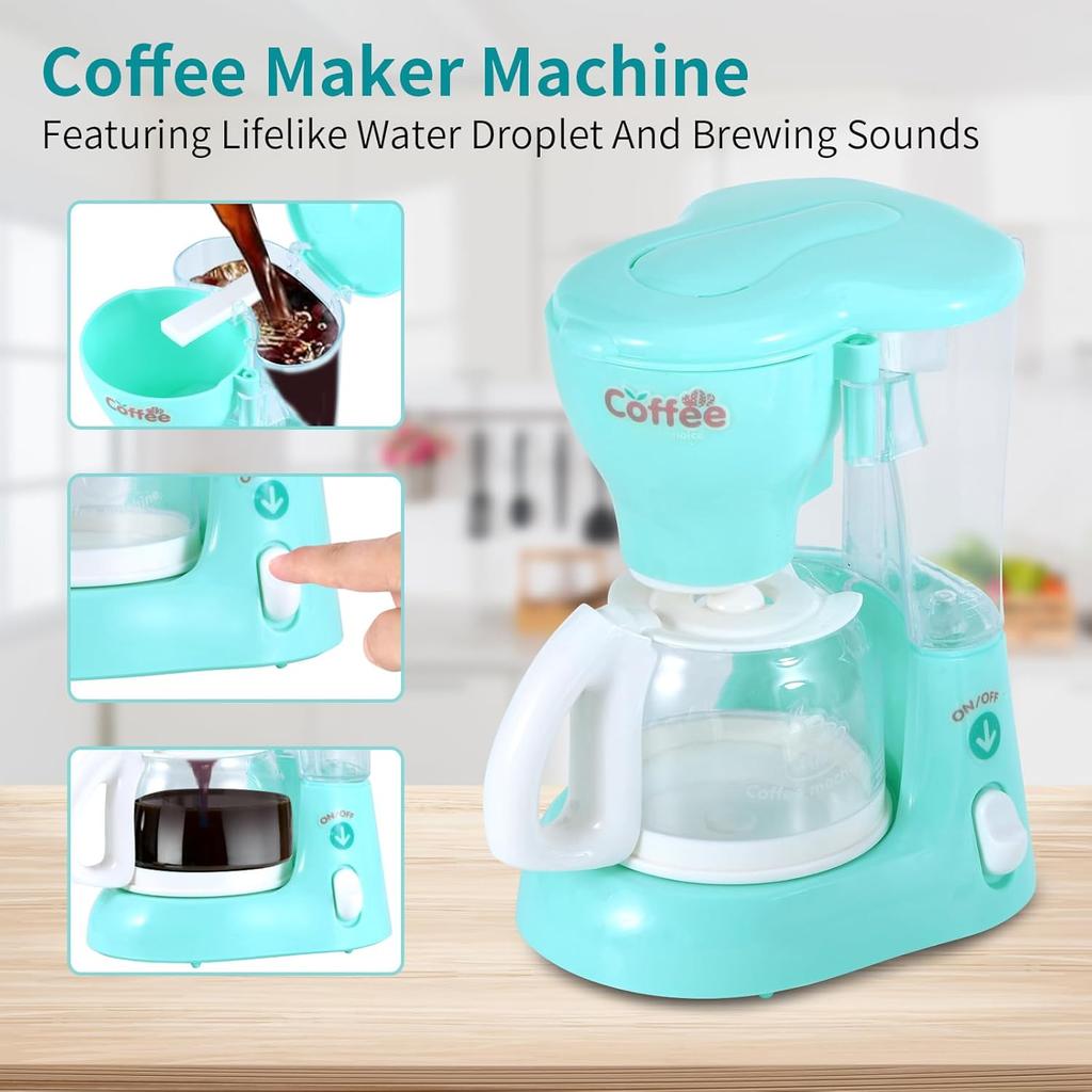 Play Kitchen Appliances Toy Set, Kids Kitchen Accessories Pretend Play Kitchen Toys Playset with Coffee Maker, Blender, Mixer and Toaster for Kids