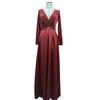 Deep V Long Sleeve Evening Dress for Women with Slit and Large Hem