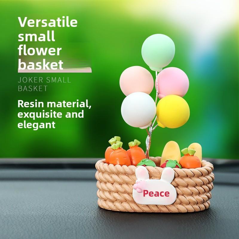 Resin Peace Balloon Flower Basket Car Decor With Minimalist Style For Vehicle Interior