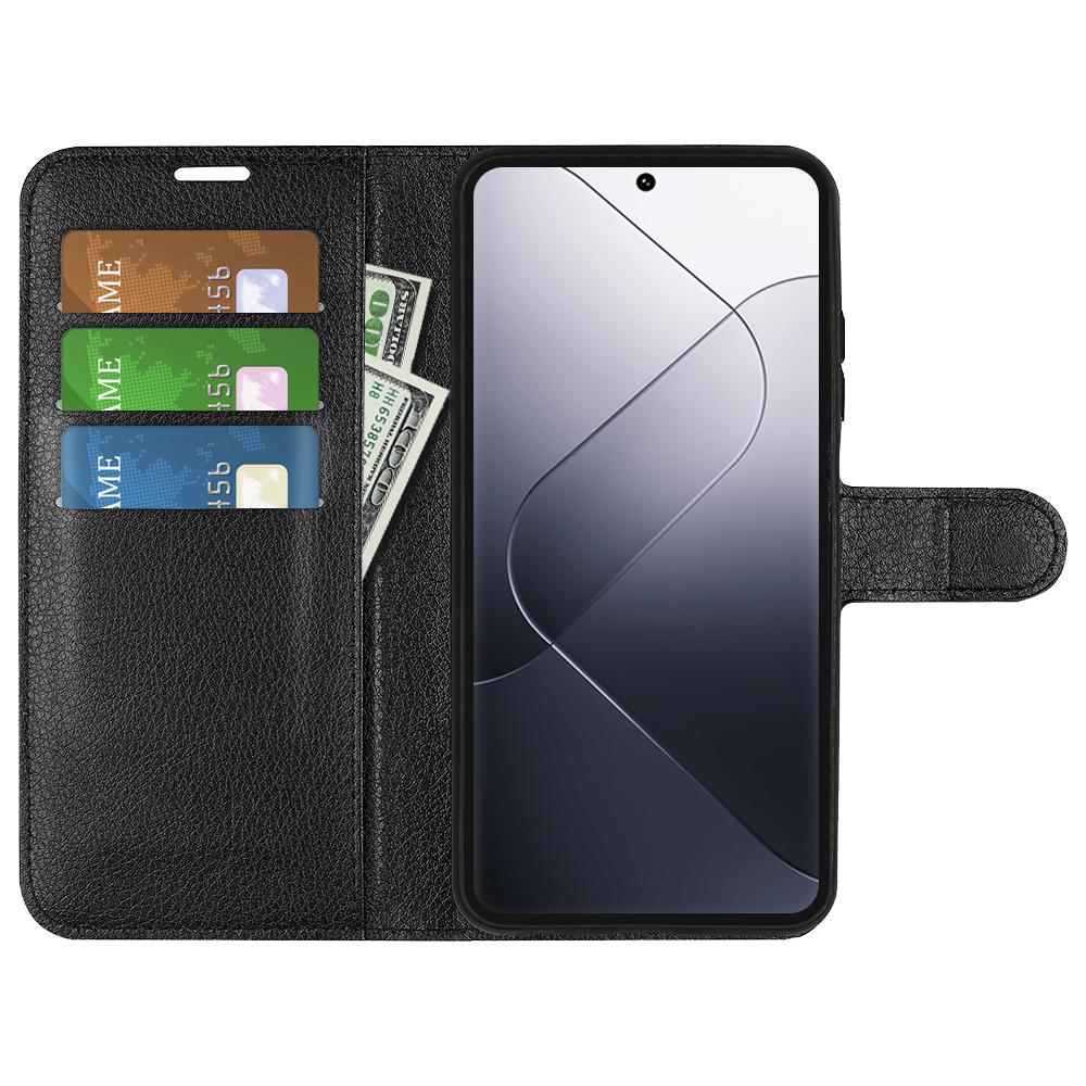

For Xiaomi 14 Pro Case Litchi Texture Anti-scratch Wallet Leather Cover Black