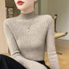 Women's Black Wool Semi-High Neck Base Layer Sweater - Soft, Comfortable, Slimming Fit for Autumn/Winter.