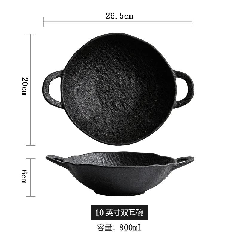 Solid Color Ceramic Double Ear Bowl Large Capacity Noodle Bowl Soup Bowl Salad Bowls Snack Bowls Restaurant Creative Tableware