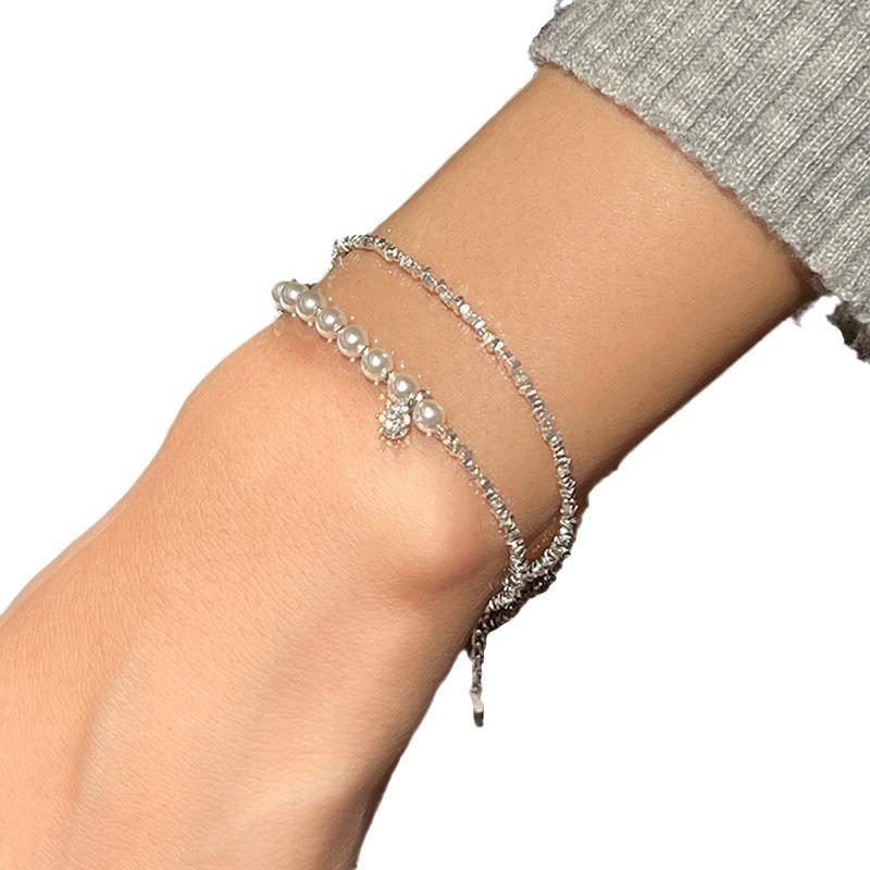 Light Luxury High-End Zircon Broken Silver Pearl Bracelet Female Personality Unique Exquisite Fashion Versatile Bracelet Jewelry