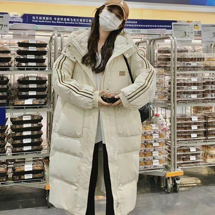 

Women s Black Winter College Style Over-Knee Cotton Padded Jacket S (80-100 jin) грязно-белый