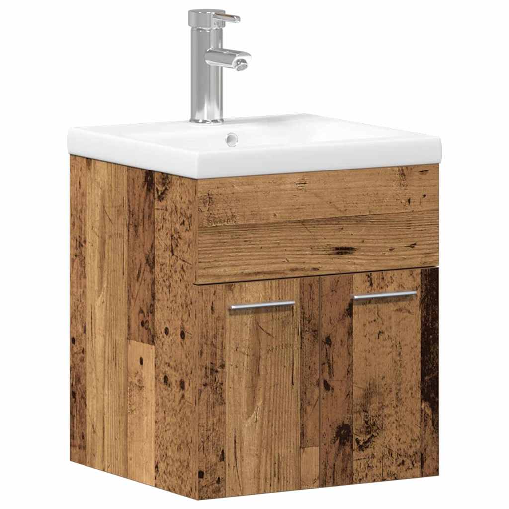 Bathroom Furniture Set Wall Mounted 3 pcs Reclaimed Wood Effect Particleboard