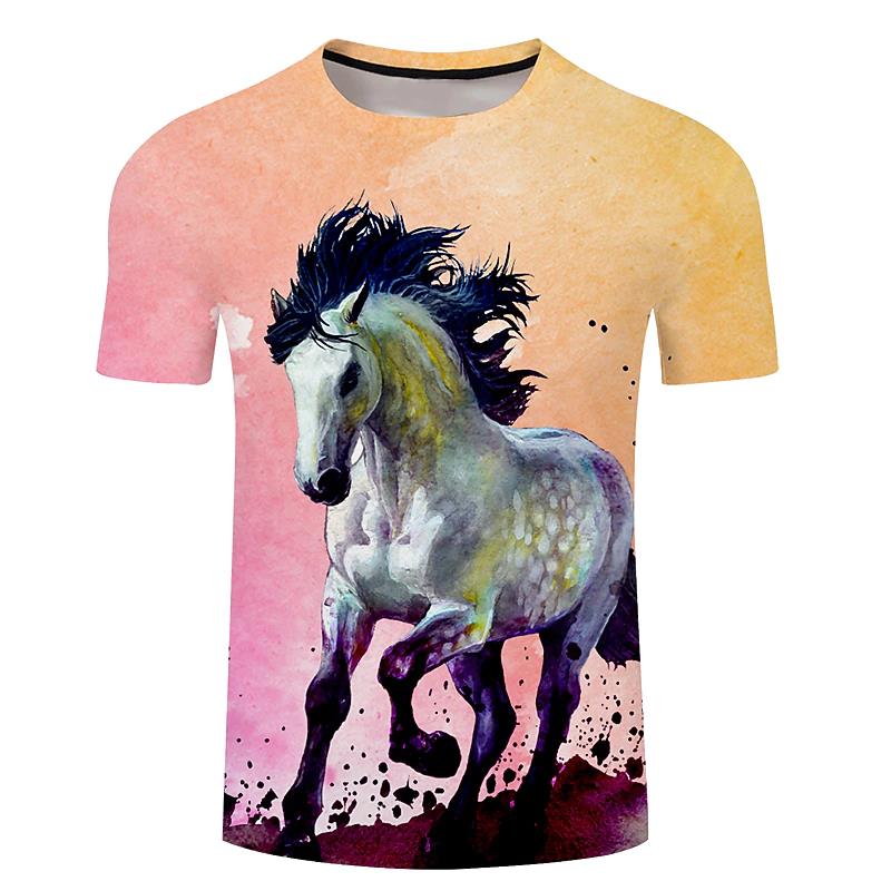 2022 Pánská trička s 3D potiskem koně Horse Crew Neck Krátký rukáv Streetové oblečení Hip-hopový trend Pánské oblečení Letní 6xl Trička Topy