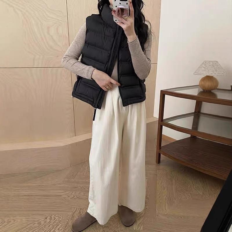Cotton Vest Women's Autumn and Winter New Stand-up Collar Short Cotton Vest Pocket Zipper Light and Slim Vest
