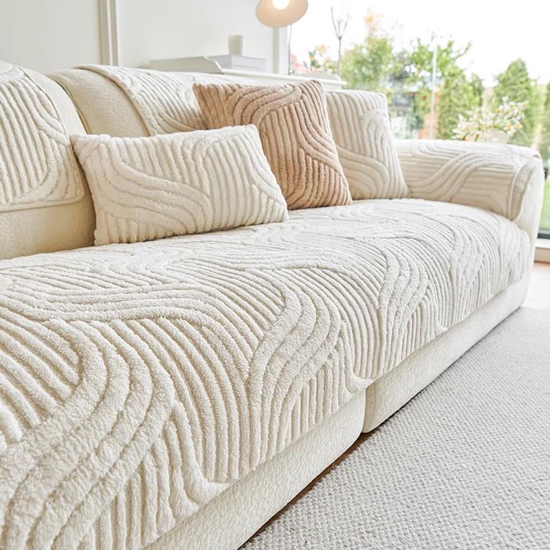 Thickened Plush Sofa Cushion Autumn and Winter New  Cream Style Straight Row High-grade Non-slip Cushion Cover Cloth Towel