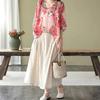 Summer Shirt Vintage Floral Print Tops Women V Neck Leisure Chic Loose Blouses Cotton Linen Thin Half Sleeve Shirts Lady