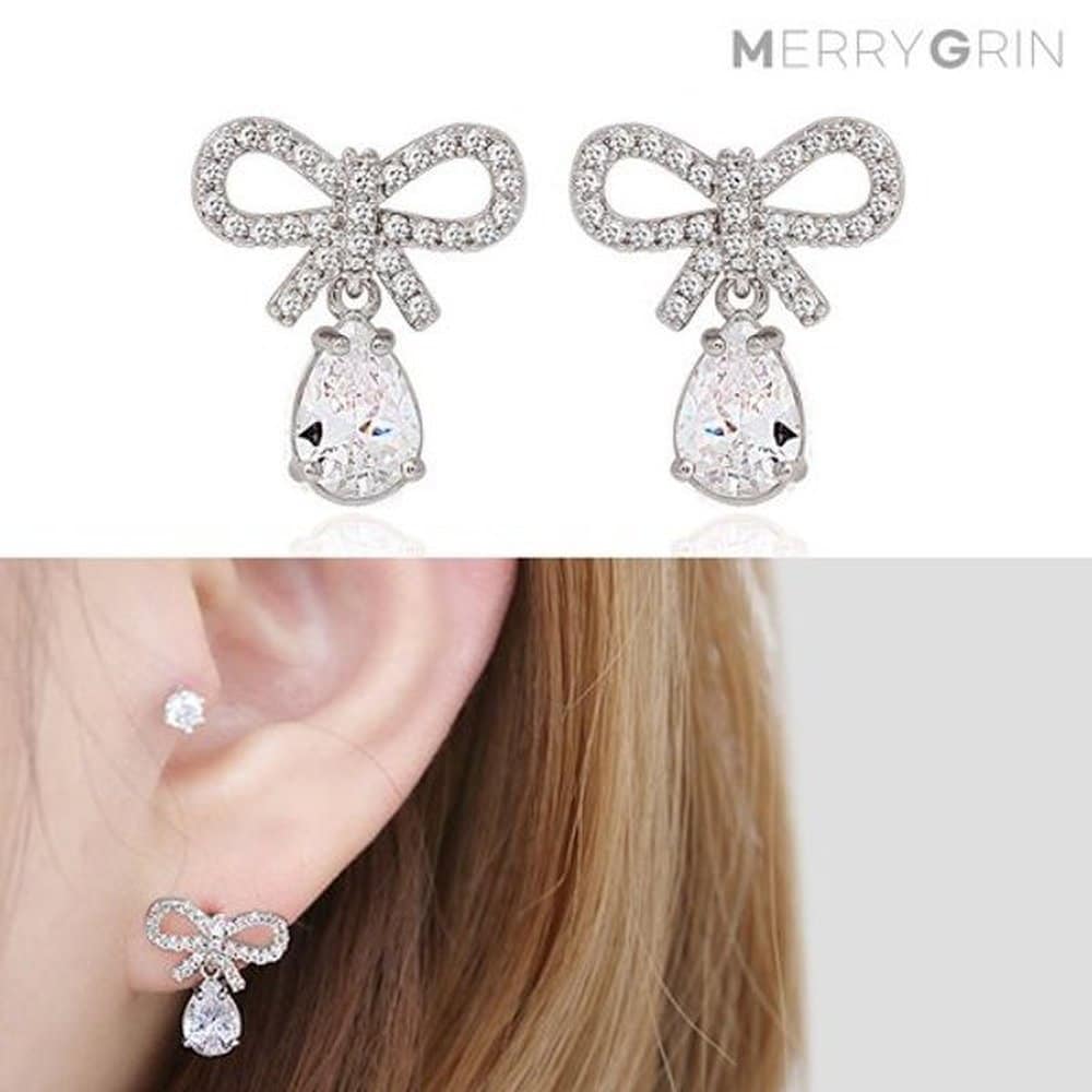 925 silver ribbon drop earrings