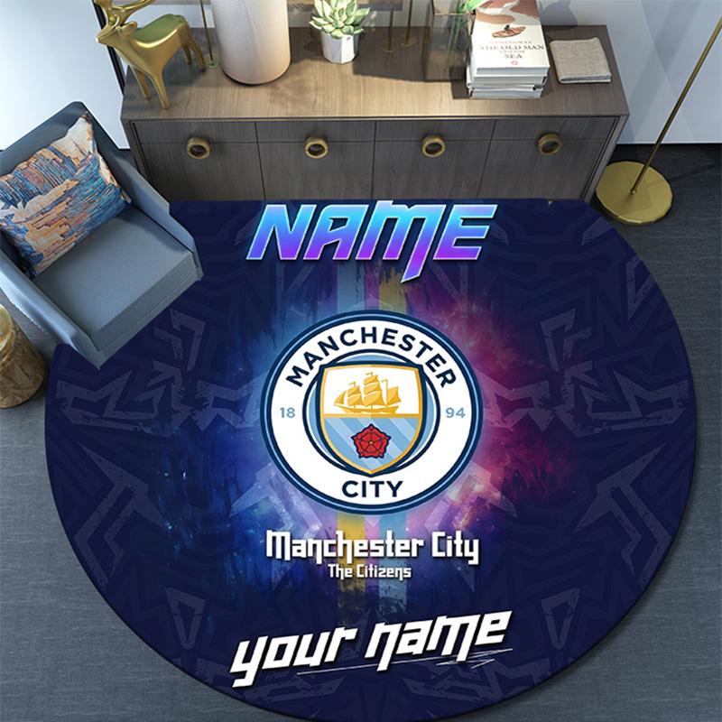 Custom Name MCFC Round Area Rug,Carpet Rug for Living Room Bedroom Sofa Playroom Decor,Non-slip Floor Mat