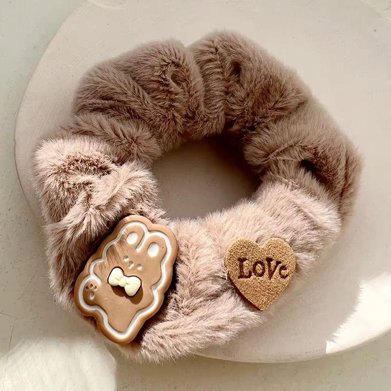 1pc Korean version of new large plush solid color yarn bow, Korean style girl hair loop, lazy style temperament, rubber band