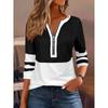 Plus Size Long Sleeve T-Shirt with Geometric Stripes & Color Block Ring Zipper Detail - Fall Fashion
