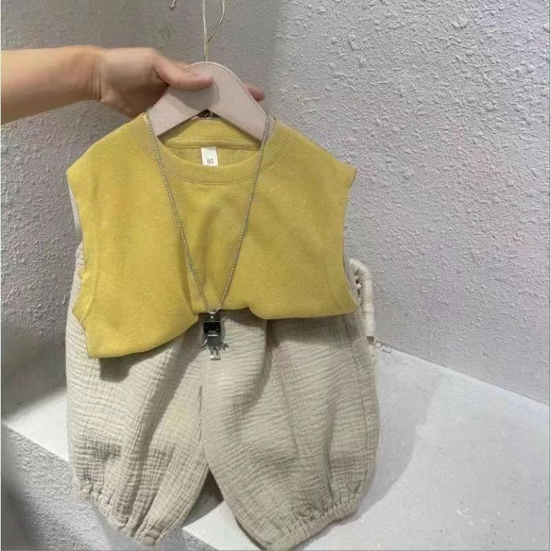 Boys' Vest Set Summer Children's Clothing Children's Baby Sleeveless Cropped Pants Two-piece Set Trendy