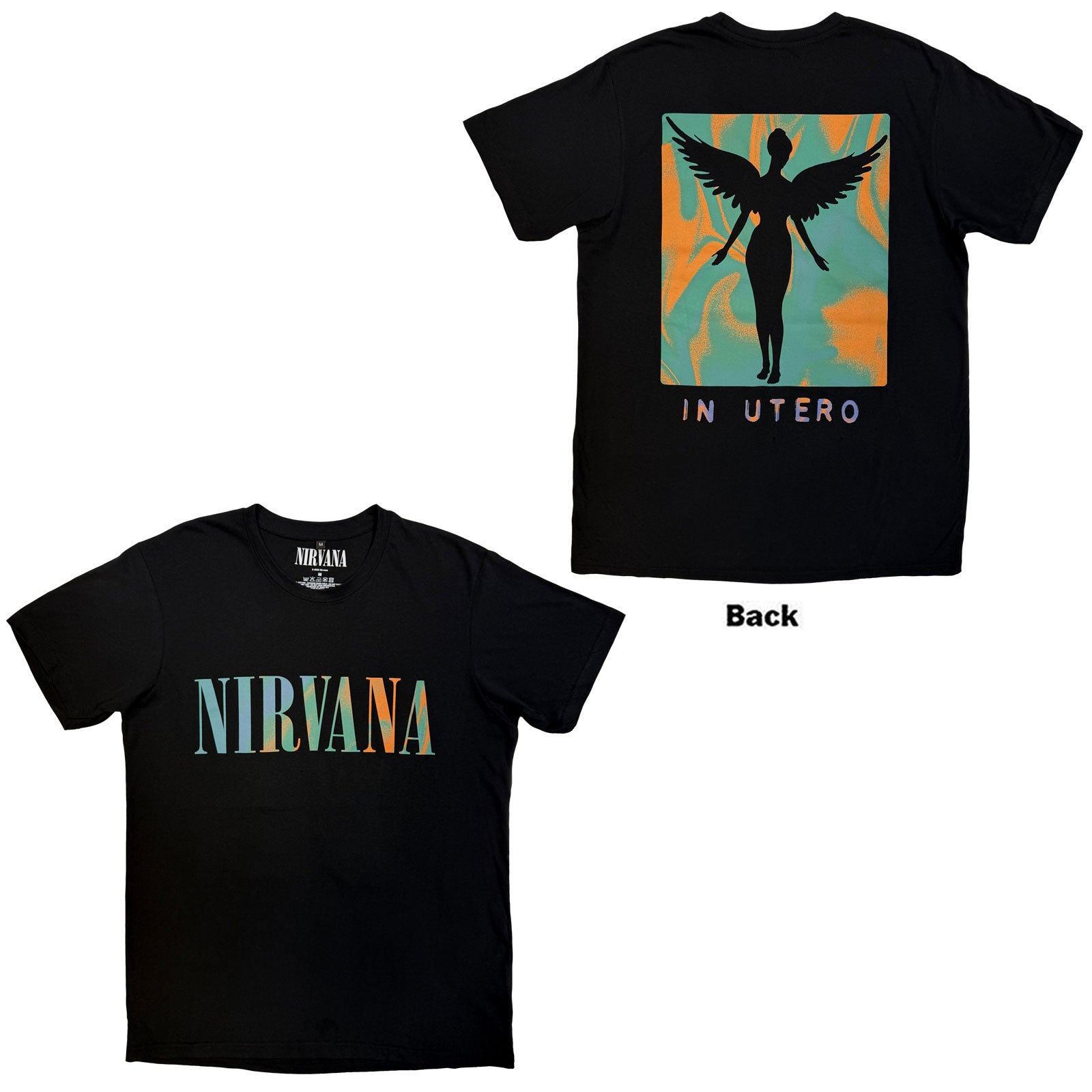 Nirvana Carbon TShirt In Utero Angel Swirl Black Back Print OFFICIAL NEW XL