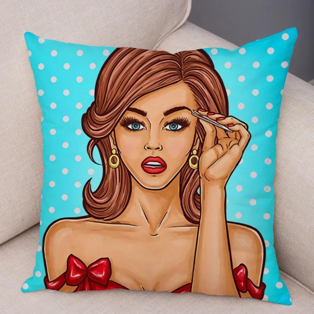 Home Decor Pop Art Style Women With Money Pillow Pattern Cushion Cover Suitable For Sofa Bedroom Car Pillow Cover