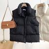 Colete de inverno sólido para mulheres, casacos de penas para mulheres, colete solto e grosso, jaqueta curta acolchoada com gola alta, zíper, sem mangas, acolchoada, quente, jaqueta de penas