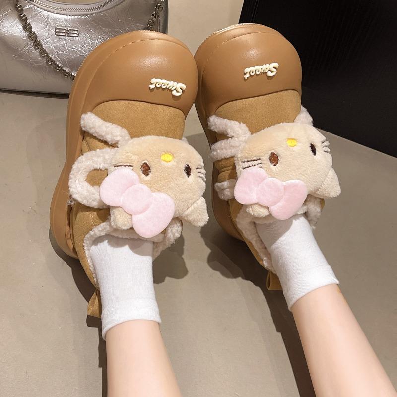 

Cartoon cute big head Velcro cotton shoes women s new autumn and winter plush warm snow boots thick-soled fluffy shoes 40-41 коричневий