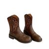 Winter New Vintage Brown Women Cowboy Boots Women Embroidered Square Toe Brown Long Boots Chunky Mid Calf Women Shoes